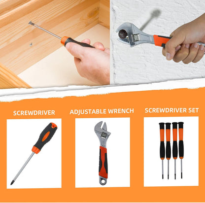 Tool Kit Basic Home Repair Tool Set,General Household Tool Kit with Plastic Tool box,Perfect for Outdoor working,Office & College Dorm.Tools mainly include hand saw,wrench,hammer,Screwdriver