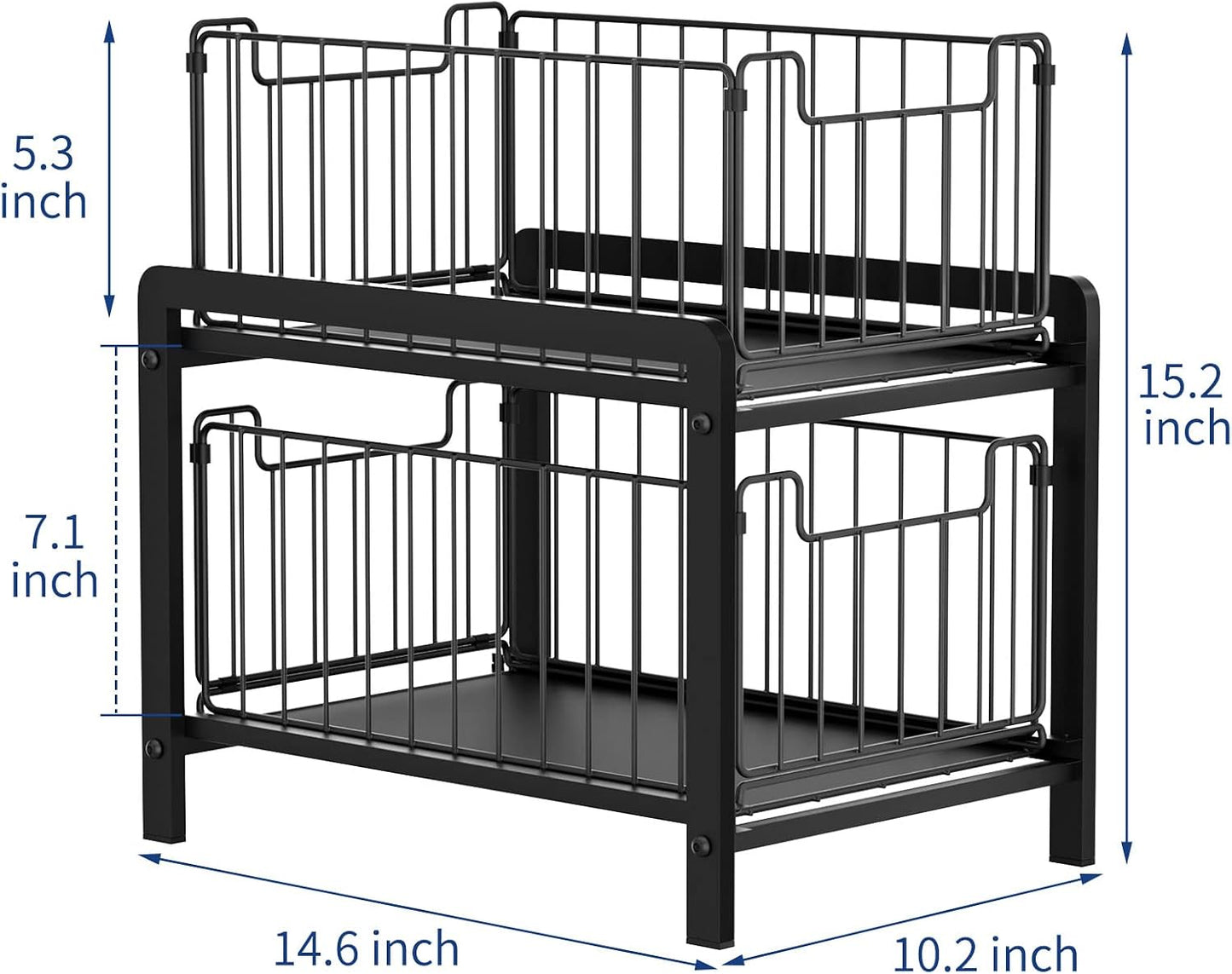 NPPLUS 2-Tier Under Sink Organzier: Iron Under Sink Cabinet Organizers With Sliding Drawer - Pull Out Home Storage For Bathroom Kitchen Desktop (Black)
