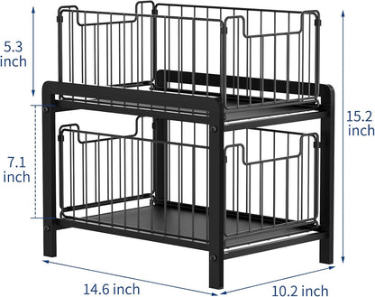 NPPLUS 2-Tier Under Sink Organzier: Iron Under Sink Cabinet Organizers With Sliding Drawer - Pull Out Home Storage For Bathroom Kitchen Desktop (Black)