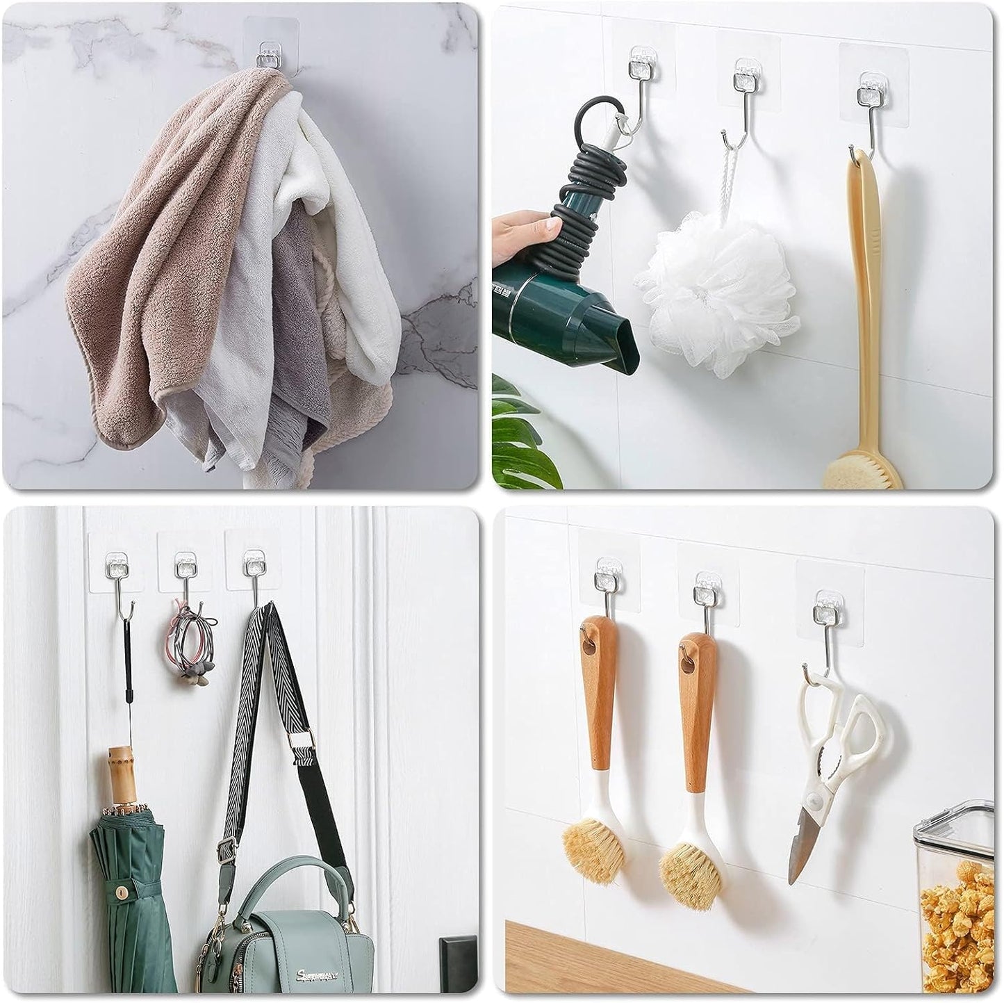 Large Adhesive Hooks, 8-Pack Sticky Hangers for Hanging Heavy Duty, Transparent Waterproof Oil-Proof and Rustproof, Towel and Coats Hooks for Bathroom,Kitchen Home and Office