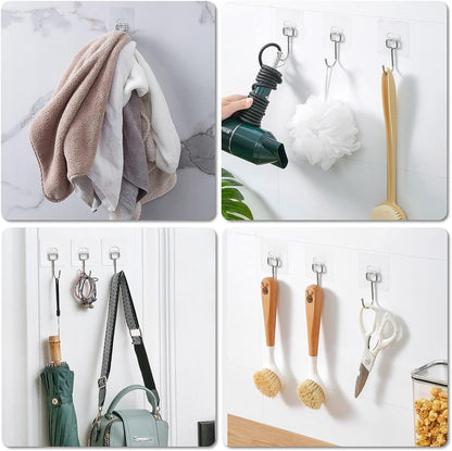 Large Adhesive Hooks, 8-Pack Sticky Hangers for Hanging Heavy Duty, Transparent Waterproof Oil-Proof and Rustproof, Towel and Coats Hooks for Bathroom,Kitchen Home and Office