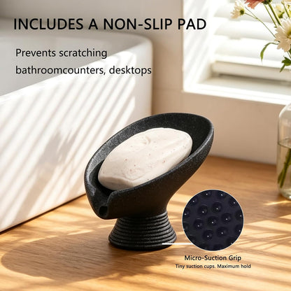 Self Draining Soap Dish with Suction Cup, Leaf Shaped Resin Soap Holder for Bathroom, Shower, Sink & Kitchen (Beige)