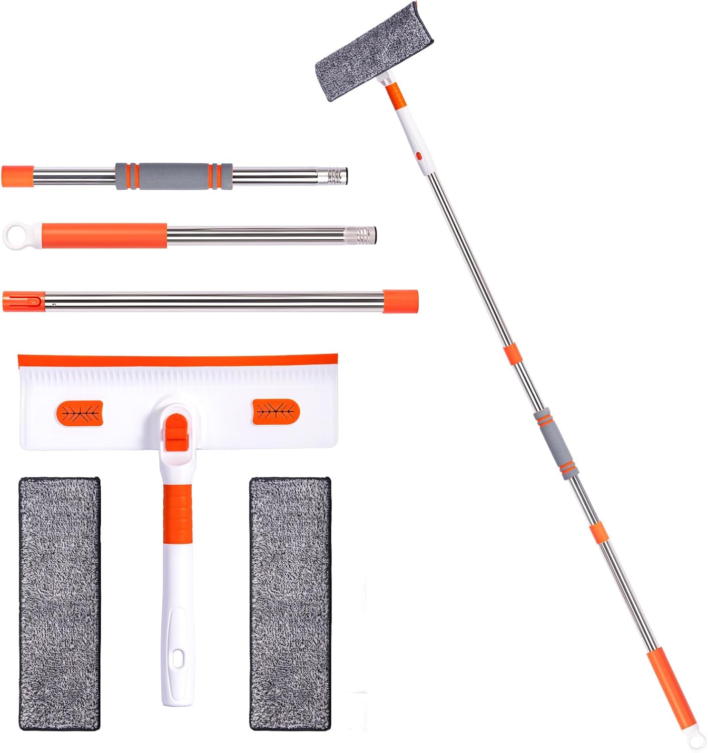 Professional Window Squeegee 2-in-1, Window Cleaner with 55" Extension Pole, Premium Squeegee for Window Cleaning, Streak-Free Window Cleaning Kit for High Windows, Shower Glass, Car Windshield