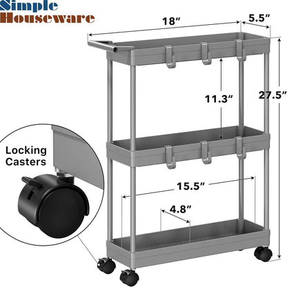 Simple Houseware 3-Tier Slim Rolling Cart w/Handle 5.5" Wx27.5 H, Turquoise | Storage Cart for Narrow Space (5.5-Inch Wide) Kitchen, Bathroom, Laundry Room