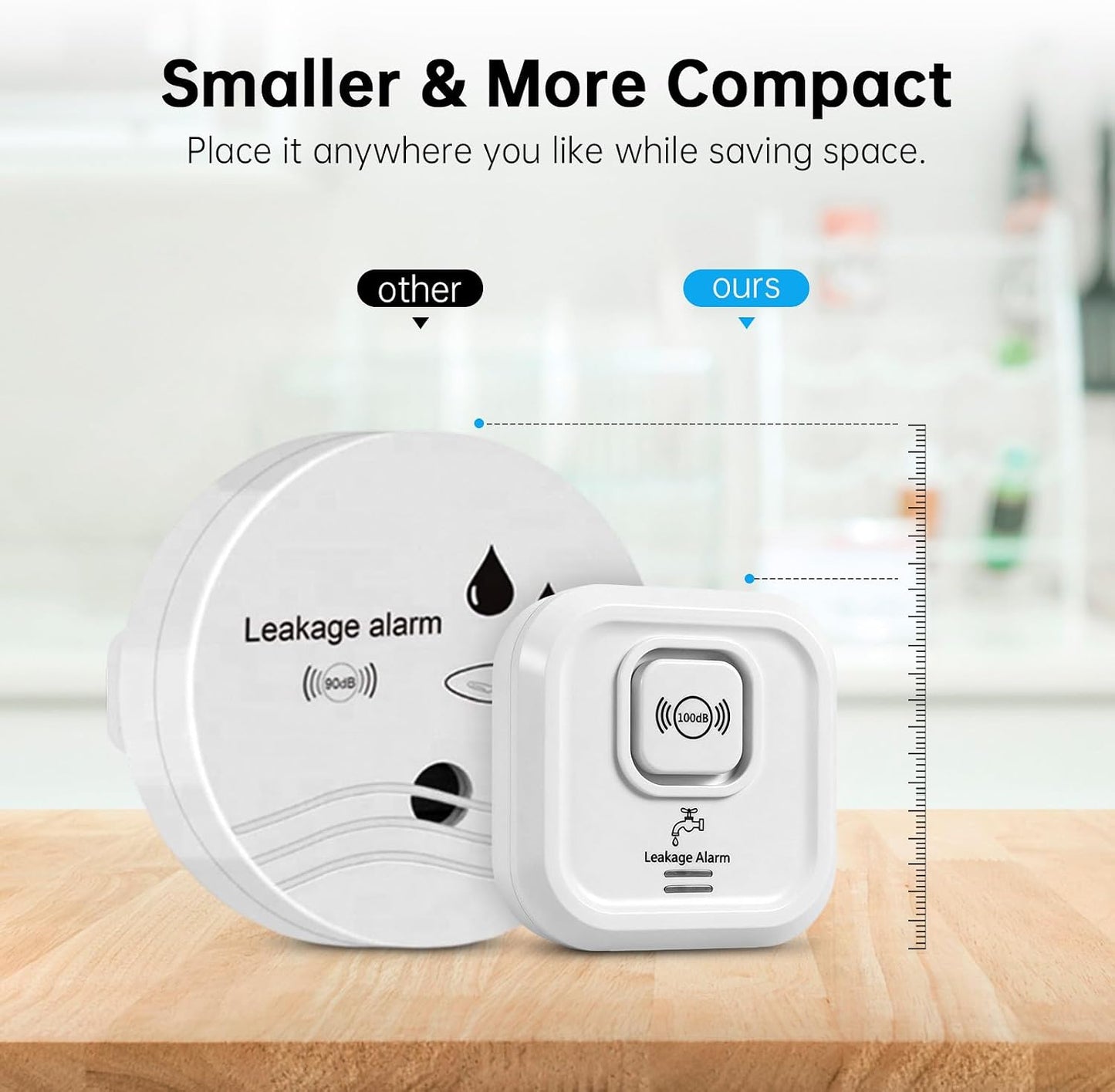 WiFi Water Leak Detectors 100dB Smart Water Sensor Alarm with 3.22 ft Sensor Cable Triple Detection Mode, with App Remote Monitor, Wireless Tank Level Monitor for Basement, Kitchen, Bathroom(1pack)