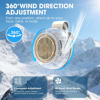Portable Silent Mini Bladeless Fan Clip On, Small Fan Clip on for Shirt & Waist, 5-Speed Adjustable, Suspended Whirlwind Fan with HD Display Screen, For Outdoor Travel Office(Green)