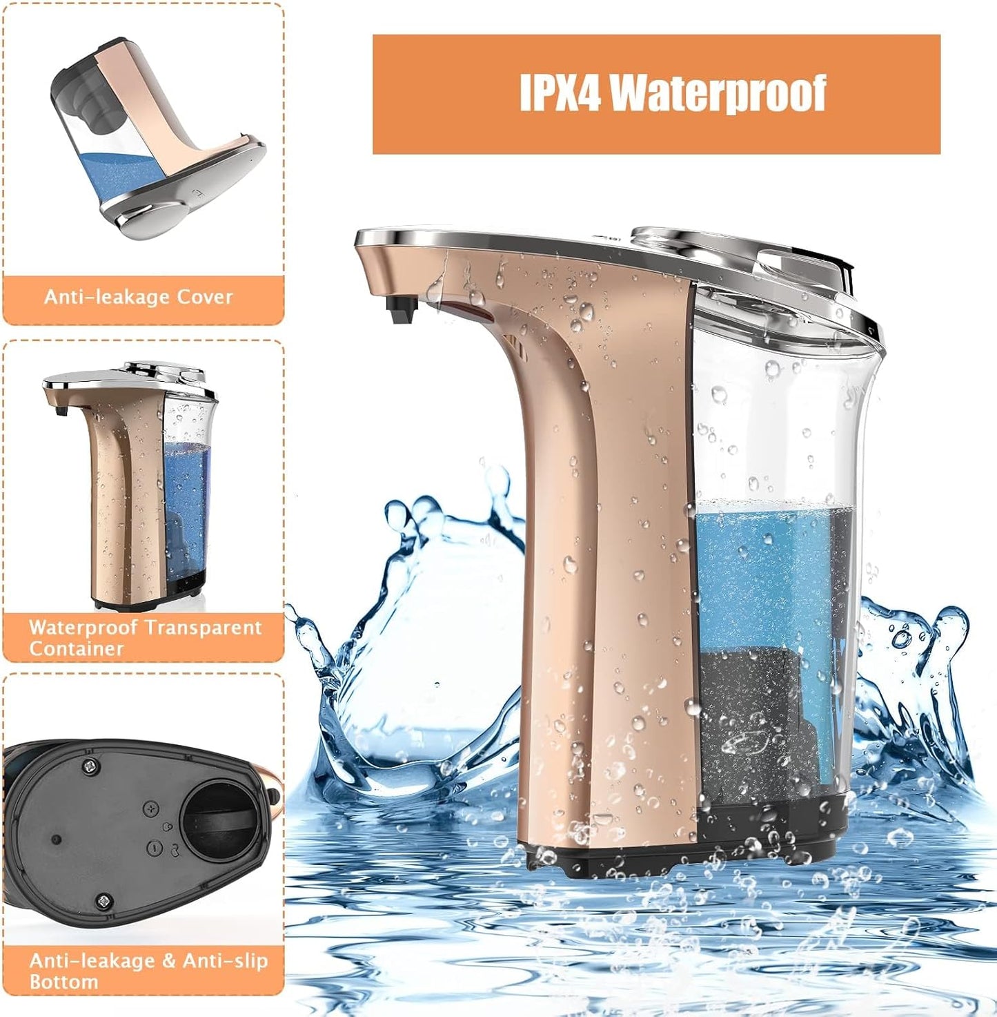 PZOTRUF Automatic Soap Dispenser, Touchless Dish Soap Dispenser 17oz/500ml with Infrared Sensor, 5 Adjustable Soap Dispensing Levels, Liquid Hand Dispenser for Bathroom Kitchen Sink (Silver)
