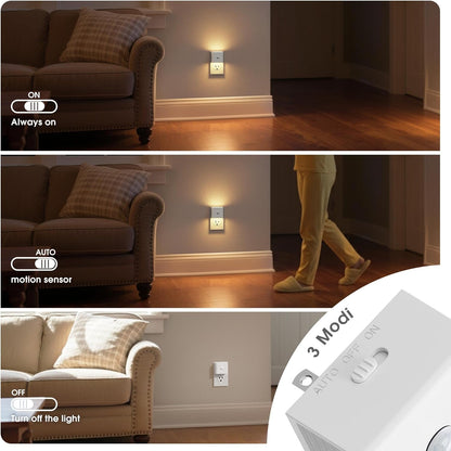 JandCase Motion Sensor Night Light, 2 Pack Motion Activated Night-Lights, 3000K Warm White LED Night Lights Plug into Wall, 30/60LM Adjustable Brightness, for Kids Adults Bathroom Bedroom