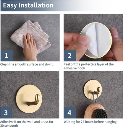 Rise age Adhesive Hooks Heavy Duty Waterproof in Shower Hooks for Hanging Loofah, Towels, Clothes, Robes for Bathroom Removable Adhesive Wall Hooks Door Hook Stainless Steel Black Stick on Hooks 4 Pcs
