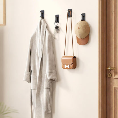 STWWO Adhesive Wall Coat Hooks, Black Heavy Duty Hooks for Hanging, Towel Hooks for Walls No Damage, 4 Pack