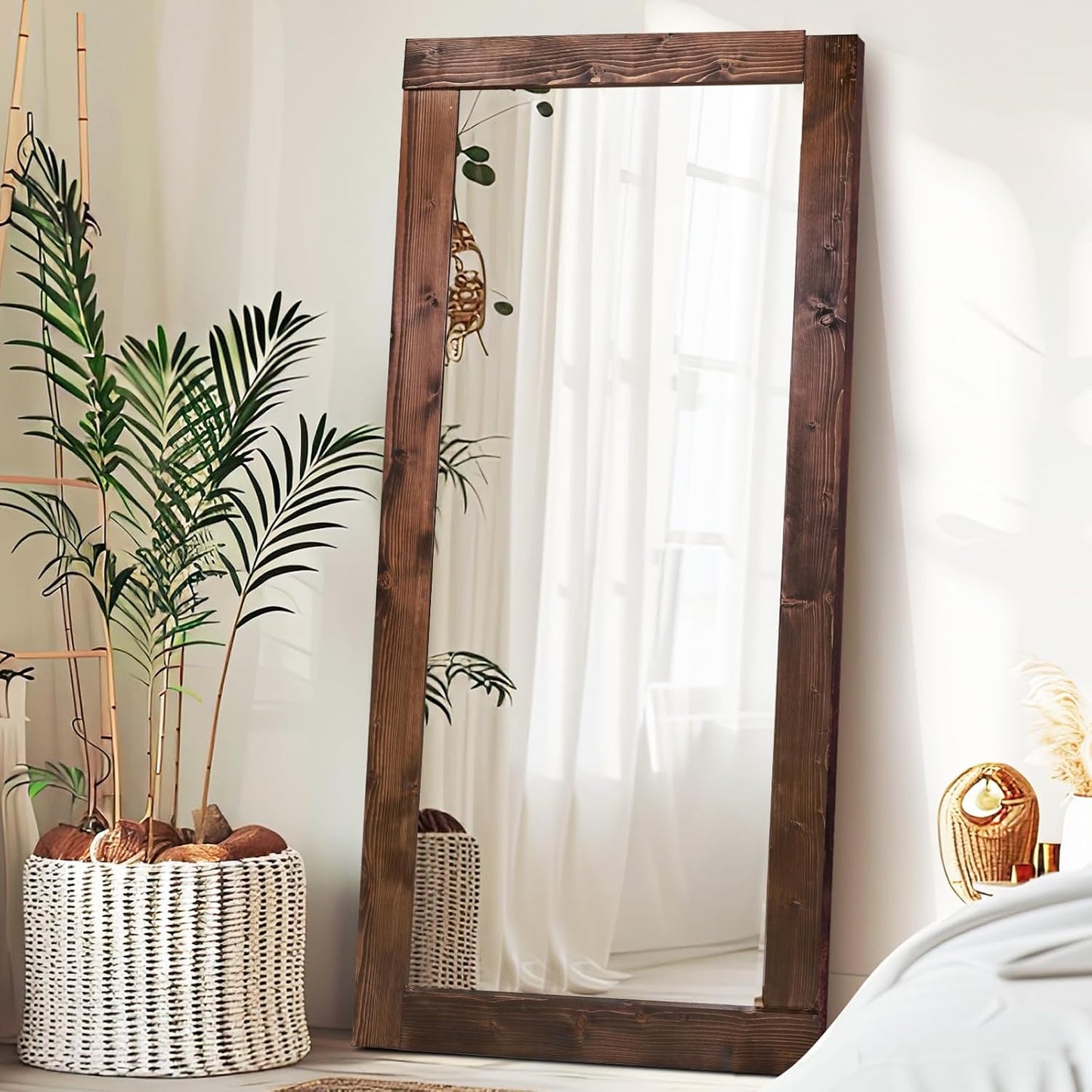 Solid Wood Full Length Mirror - 65"x22" Arched Floor Mirror, Free Standing & Wall Mounted - Elegant Design for Bedroom, Dressing Room, Hallway, Brown