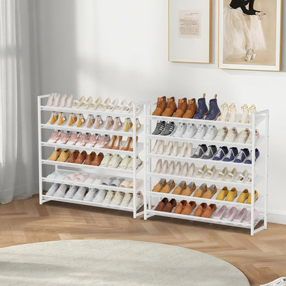 Large Shoe Rack 8 Tier Shoe Organizer, Heavy Duty Metal 4-Tier Stackable Shoe Storage Vertical Shoe Rack for Closet Front Door Entrance, Up to 50 Pairs, 44.8" W x 11.4" D x 56.7" H, Black