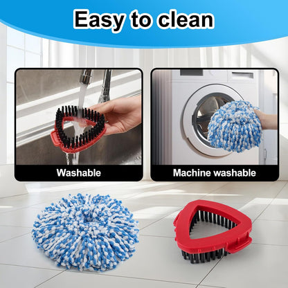 Spin Mop Handle,Mop Replace Heads,Brush and Base Compatible with O Cedar EasyWring 1 Tank,2 Microfiber Mop Refills and Brush,4-Section 30-58" Mop Handle,Mop Base Combo Set for Wet/Dry Floor Cleaning