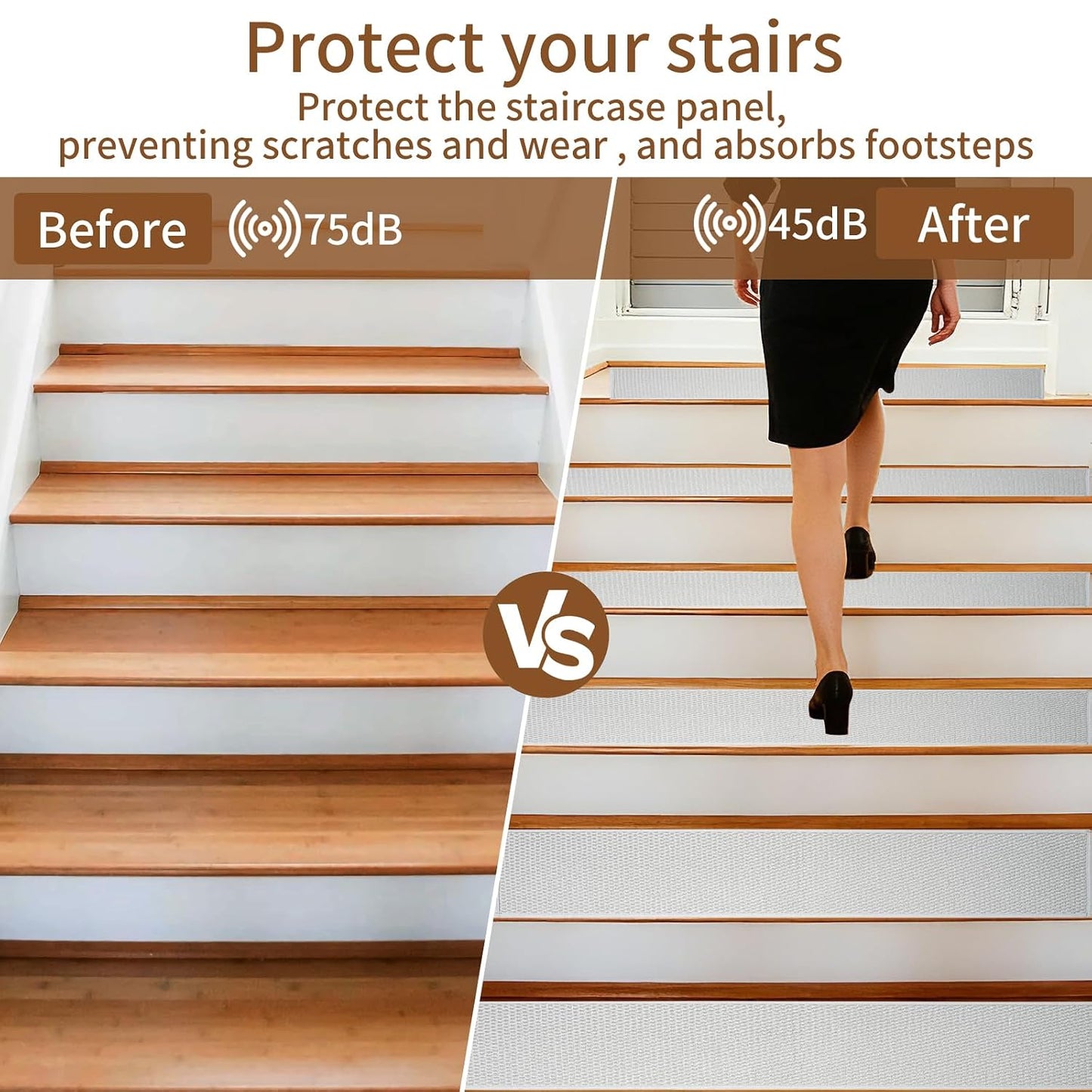 Carpet Stairs Runner for Wood Stairs, 30"x 30",Reusable Washable Self-Stick Stair Treads, for Indoor Steps, Non Slip for Kids Elders and Pets Stair Mats Residue Free, Beige 1-Pack