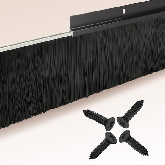 4-Pack Garage Door Brush Seal – Cepia Black Bottom Sweep – Roll-Up Door Stripping, 2.80" Wide x 39.3" Long, Aluminum Alloy Base, Ideal for Exterior Doors and Industrial Use (157.5 in / 400 cm)