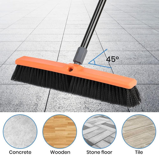 TreeLen 18 inch Push Broom Outdoor - Heavy Duty Broom for Driveways, Sidewalks, Patios and Deck Cleans Dirt, Debris, Sand, Mud, Leaves and Water-18 Wide Bristles
