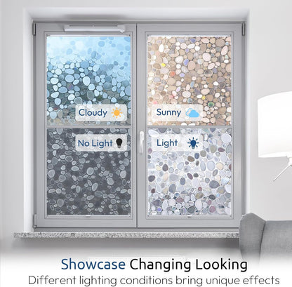 rabbitgoo Window Privacy Film, Frosted Glass Window Clings, Static Cling UV Heat Blocking Door Stickers for Home Bathroom, Removable Indoor Decal Coverings Day and Night, Pure, 17.5 x 78.7 Inches