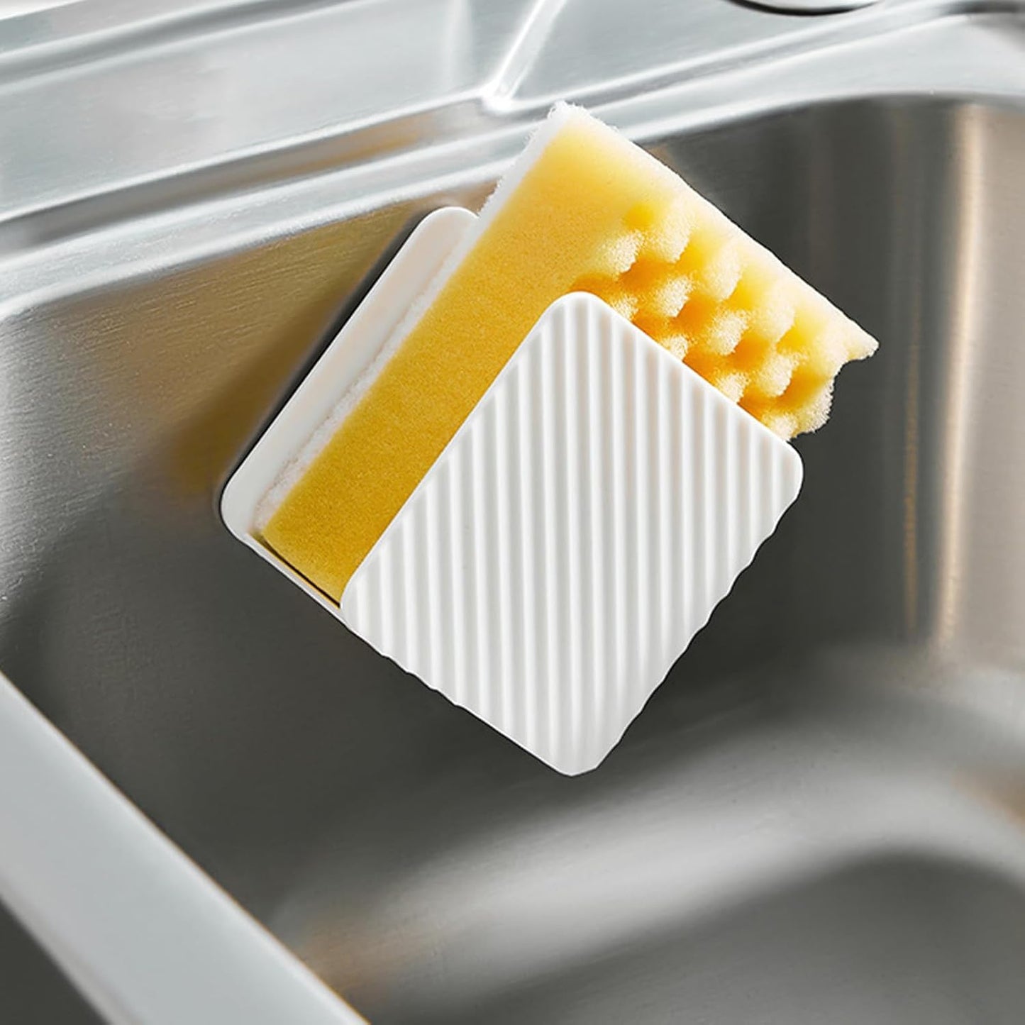 Cleaning Cloth Storage Rack, Perforation Frees Wall Hanging Sink Plastic Dishwashing Scrubber Organizer Dish Sponge Holder Drain Rack for Kitchen (White)