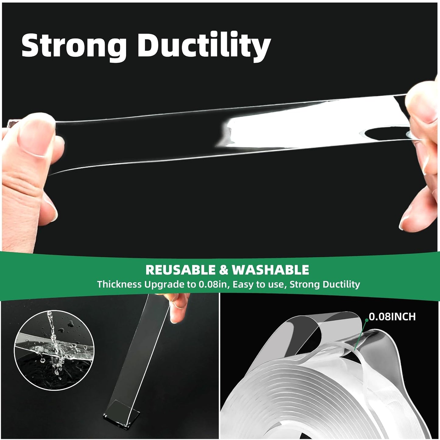 YMHB Double Sided Tape Heavy Duty, Nano Tape Double Sided Mounting Tape(2 Rolls, Total 19.6FT), Removable Transparent Adhesive Tape, Clear Two Sided Poster Wall Tape Strips for Home Office