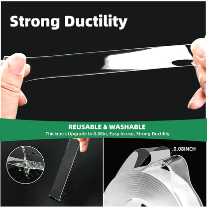 YMHB Double Sided Tape Heavy Duty, Nano Tape Double Sided Mounting Tape(2 Rolls, Total 19.6FT), Removable Transparent Adhesive Tape, Clear Two Sided Poster Wall Tape Strips for Home Office