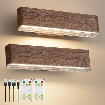 MOITA Magnetic Wireless Battery Operated Wall Sconce, Rechargeable Remote Control & Touch Control Wall Sconces Set of Two, 3-Color Temperatures LED Wall Lights, 360° Rotatable (Walnut, 2-Pack)