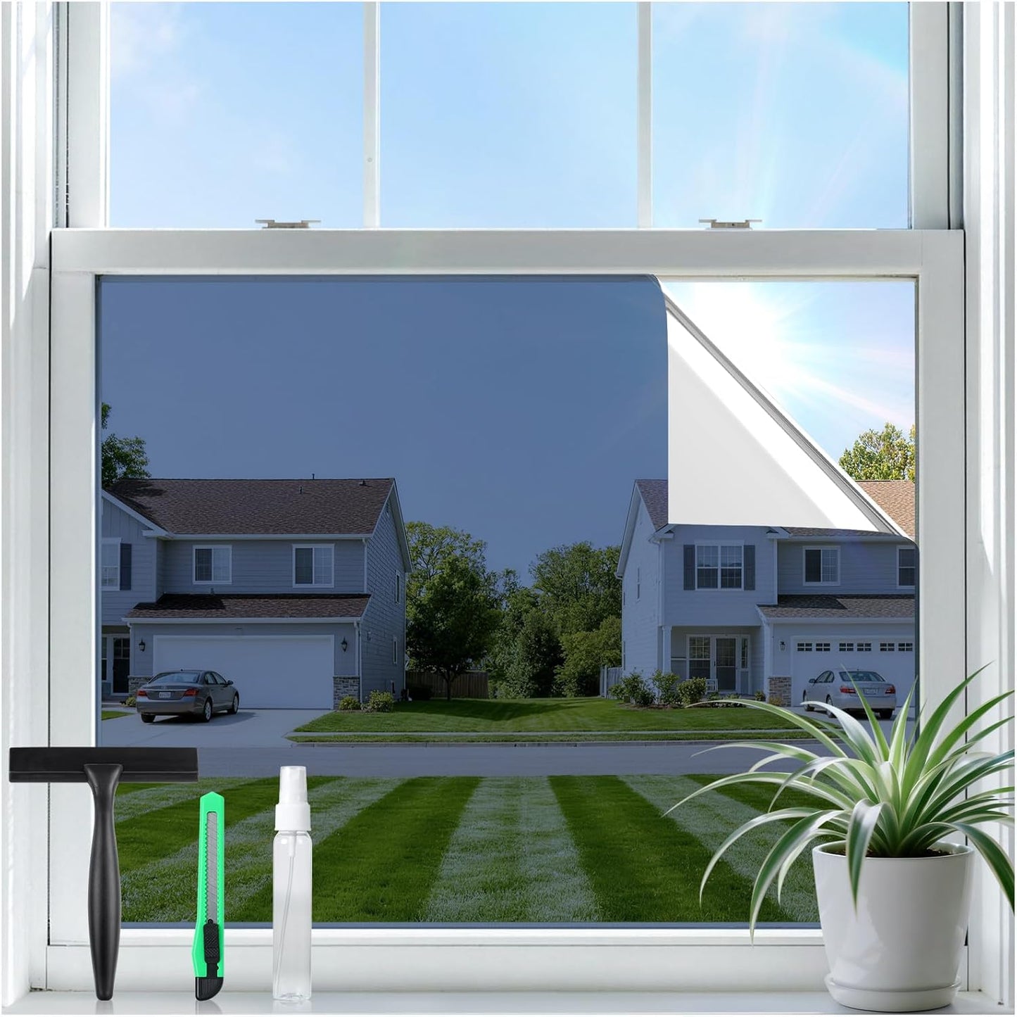 rabbitgoo Privacy Window Film Non Adhesive Frosted Glass Sun Blocking Self Static Cling Decorative for Home Kitchen Living Room, Removable and Reusable, 17.5 X 78.7 inches
