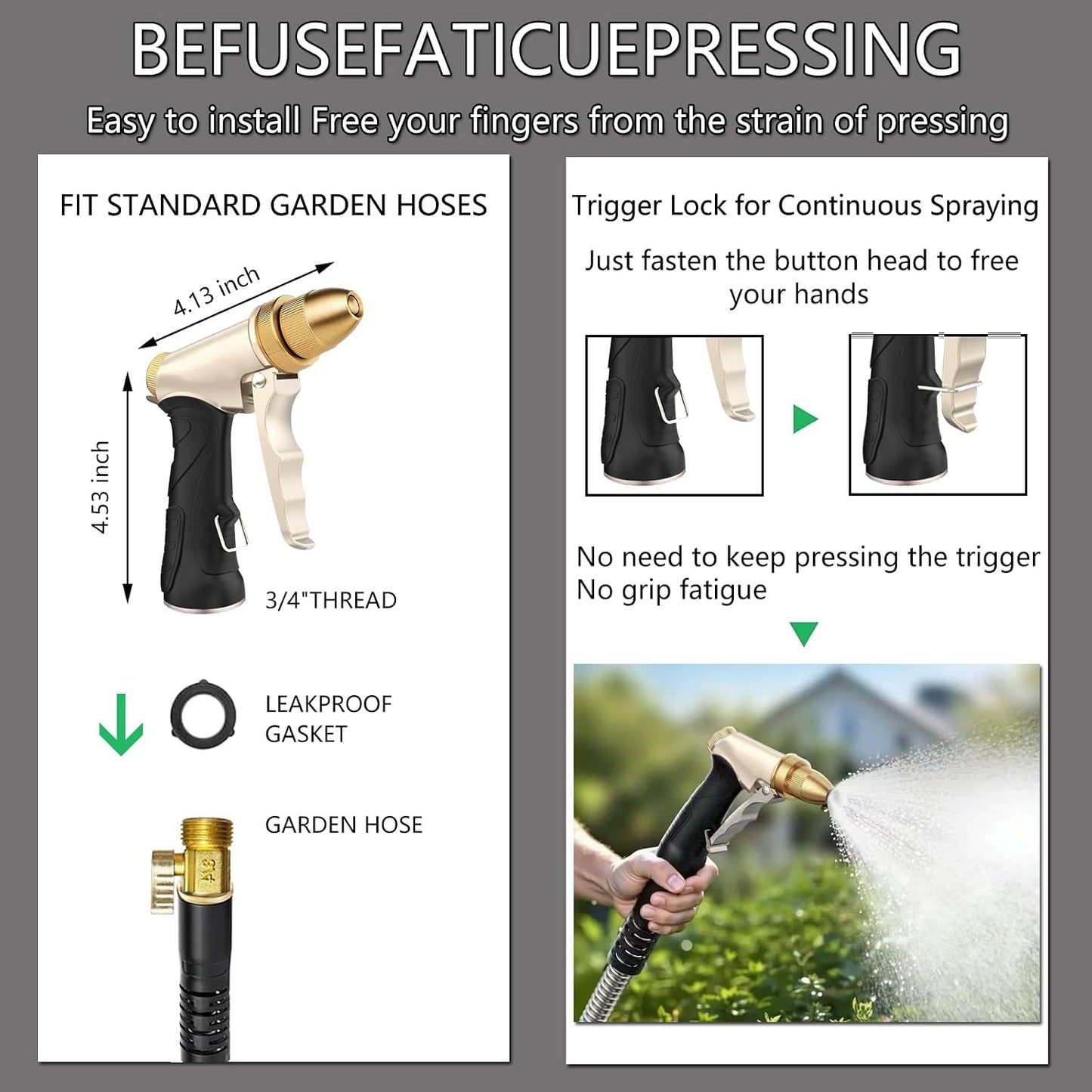 High Pressure Garden Hose Nozzle, Heavy Duty Metal Sprayer | Upgraded Water Hose Nozzle with Non-Slip Grip, Adjustable Spray Patterns for Garden, Car Washing & Pet Bathing