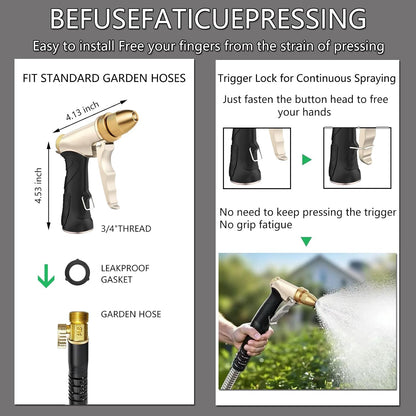 High Pressure Garden Hose Nozzle, Heavy Duty Metal Sprayer | Upgraded Water Hose Nozzle with Non-Slip Grip, Adjustable Spray Patterns for Garden, Car Washing & Pet Bathing