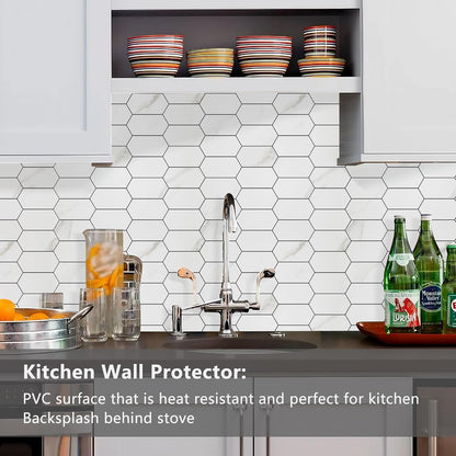 Vamos Tile Long Hexagon Peel and Stick Backsplash Tile - 10 Sheets Stick on Backsplash for Kitchen and Bathroom 12.4 x 12 Inch Glossy Wood Grain PVC Self Adhesive Mosaic Wall Tiles