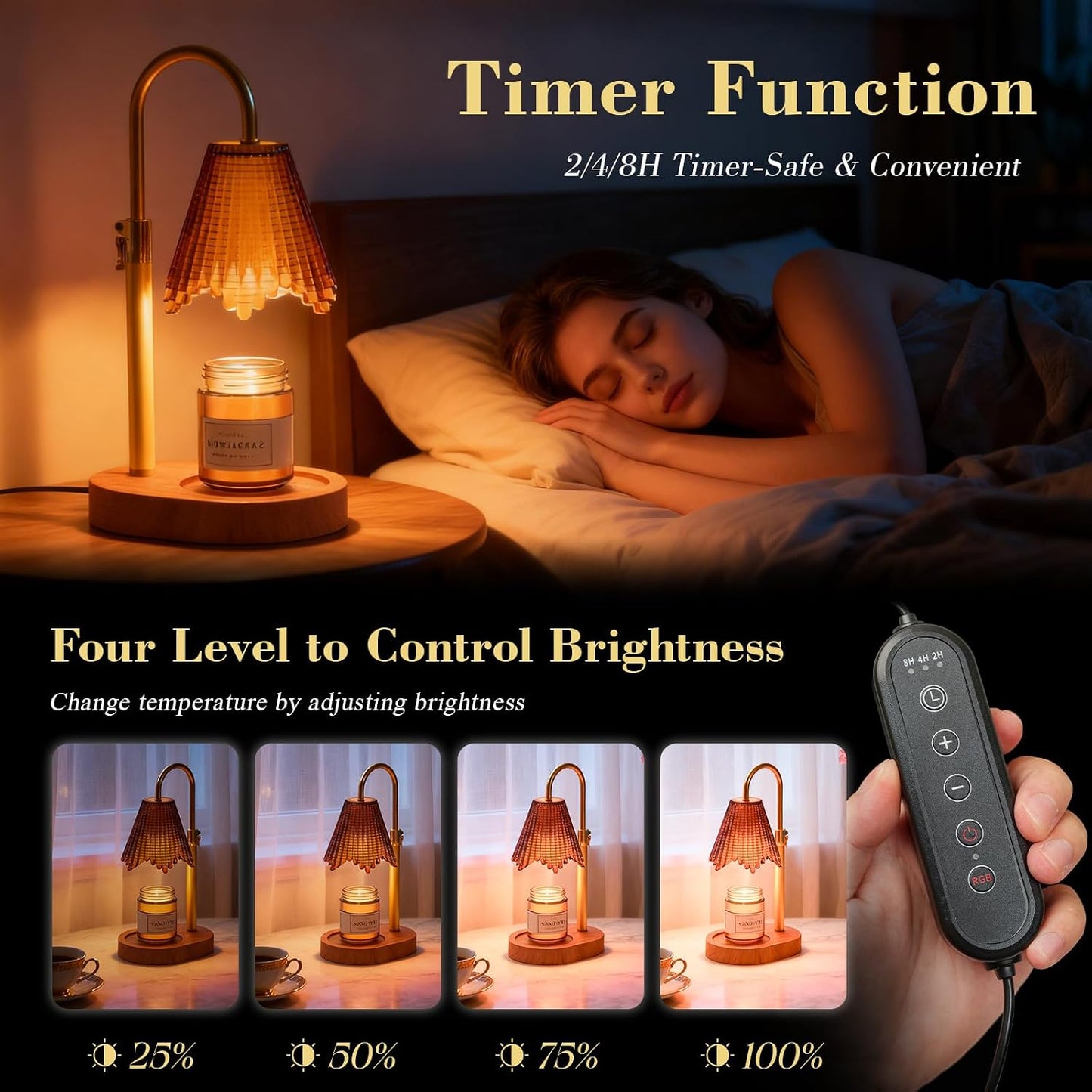 Candle Warmer Lamp with Timer & Dimmable 4-Level Brightness - Adjustable Height,for New Home Bedroom, Gifts for Women(Blue)