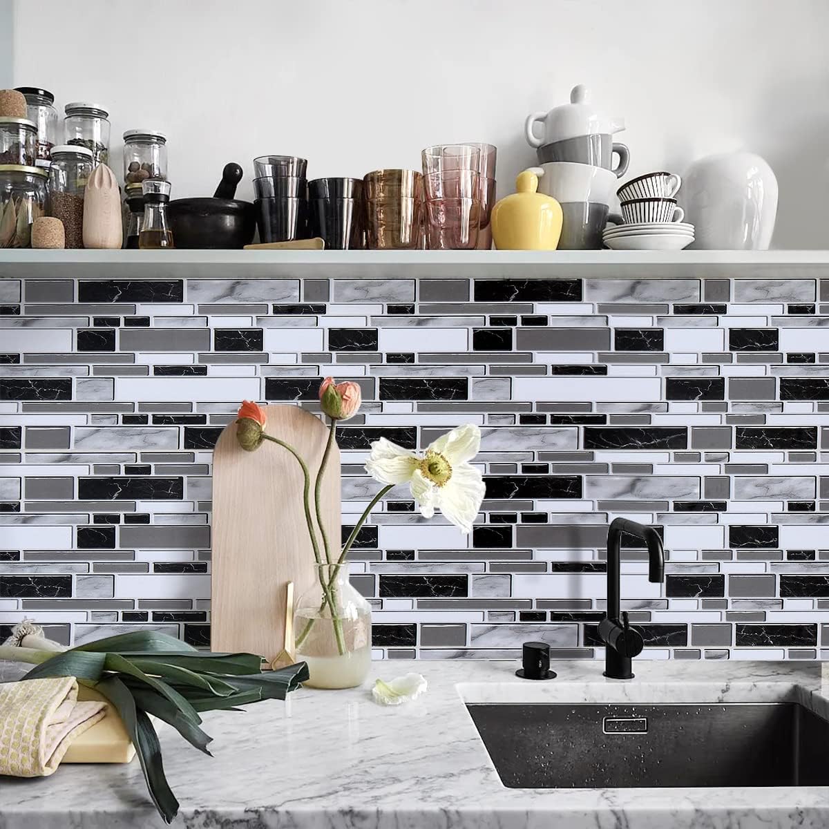 Livebor Peel and Stick Backsplash Wallpaper Kitchen Backsplash Wallpaper 11.8inch x 118.1inch Tile Contact Paper Kitchen Peel and Stick Countertops Waterproof Contact Paper for Bathroom Tile Vinyl