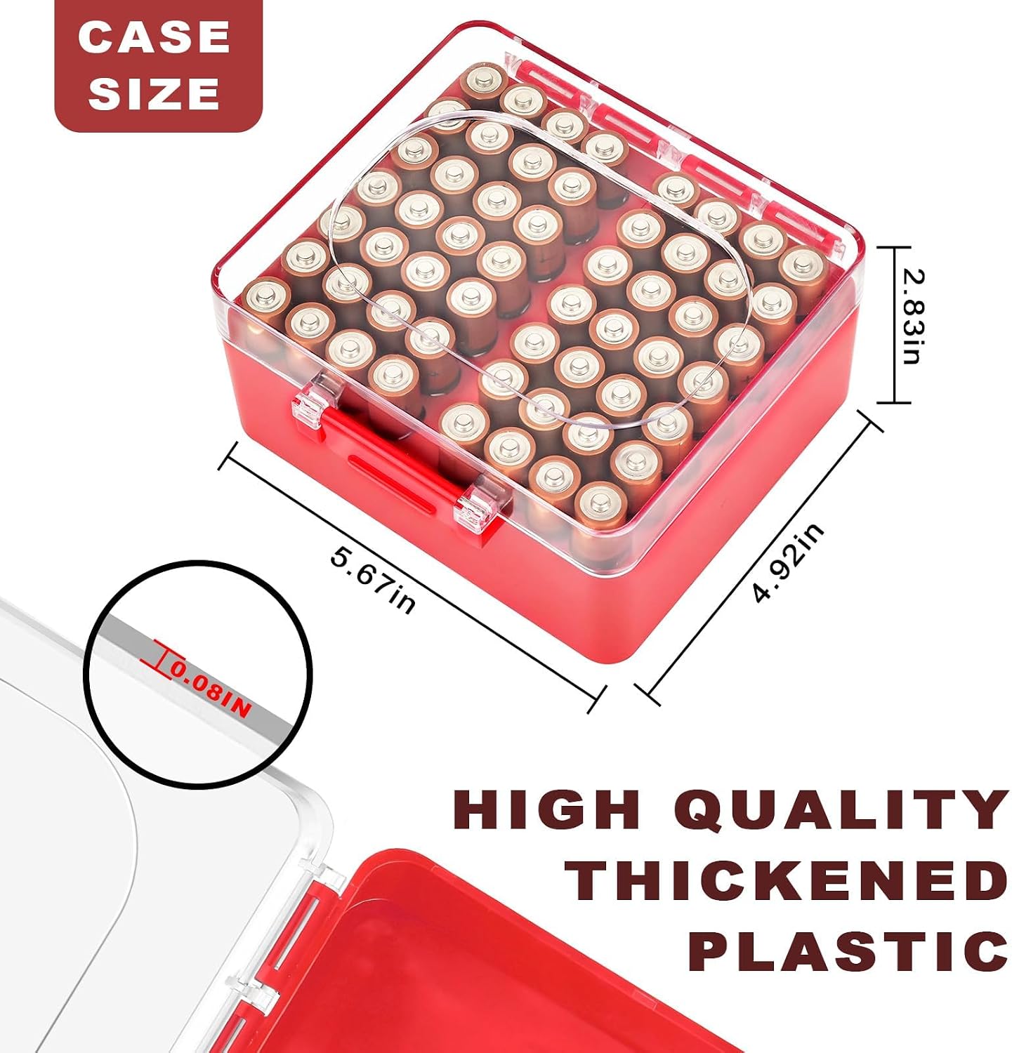 FULLCASE Plastic Battery Organizer with Tester, Battery Storage Case for AA AAA C D 9V Batteries, Portable Battery Holder Box for Home, Travel & Emergency Kits(Case Only) Black