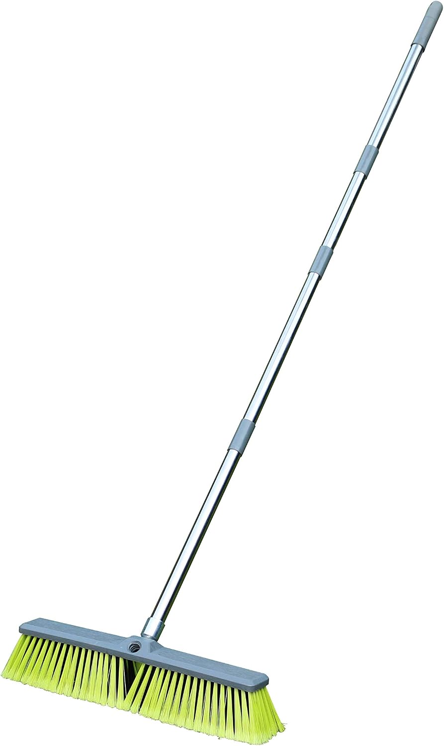 Upgraded 18" Push Broom with Adjustable Long Handle, Total Length is 55", Multi-Surface Floor Scrub Brush for Cleaning Deck, Patio, Garage, Driveway