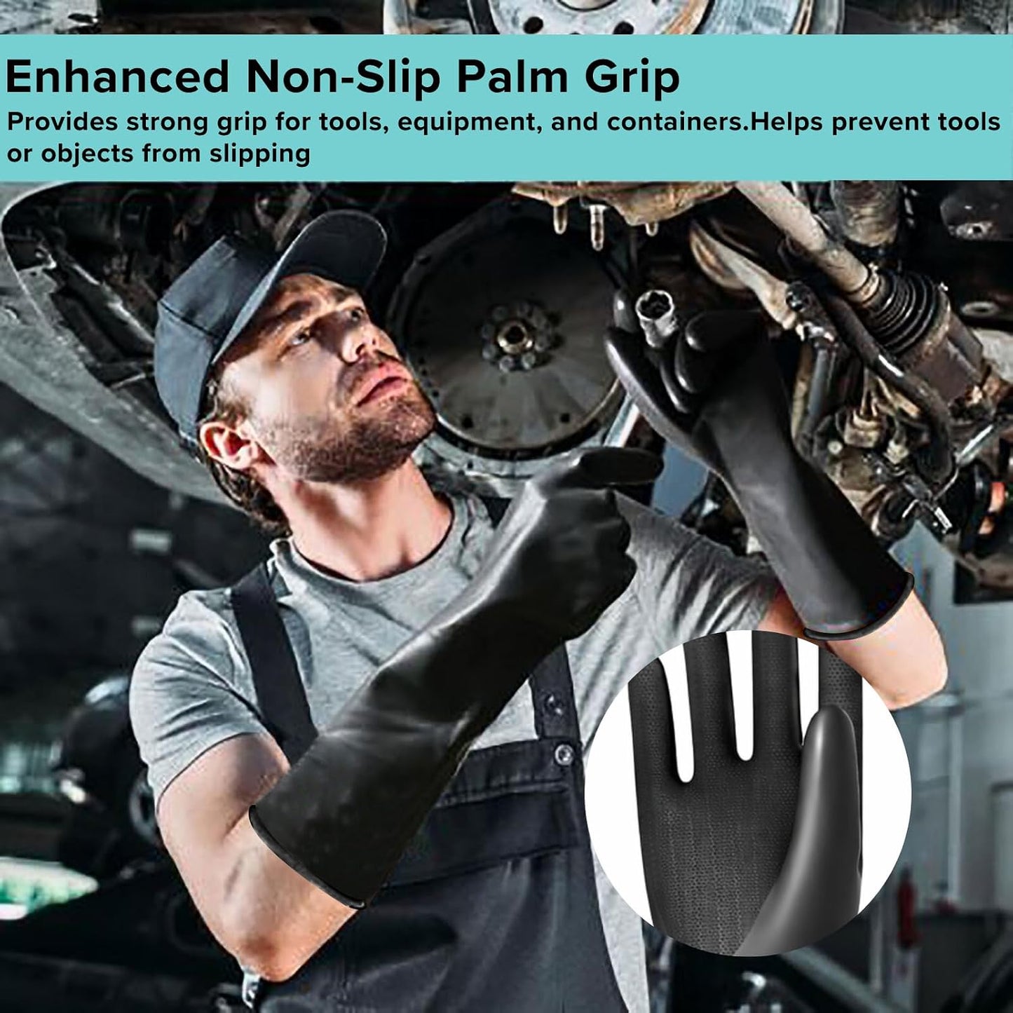 HandLove Heavy Duty Chemical Resistant Latex Gloves, 18-Inch Long Reusable Rubber Gloves for Cleaning, Dishwashing & Industrial Use, Waterproof, Oil, Acid & Alkali Resistant, Large, 1 Pair
