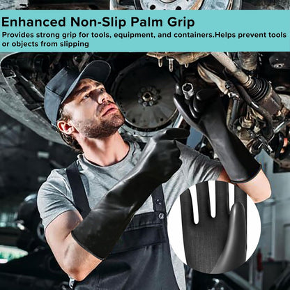 HandLove Heavy Duty Chemical Resistant Latex Gloves, 18-Inch Long Reusable Rubber Gloves for Cleaning, Dishwashing & Industrial Use, Waterproof, Oil, Acid & Alkali Resistant, Large, 1 Pair