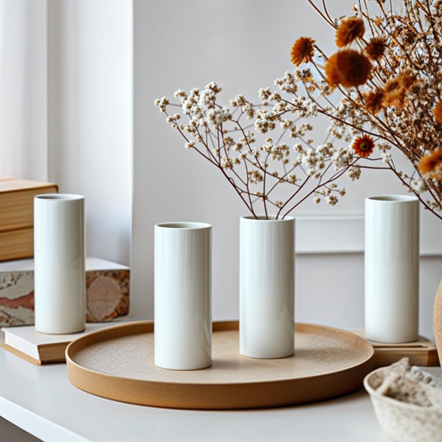Modern Small Flower Vases 8 Pack - Ceramic, White
