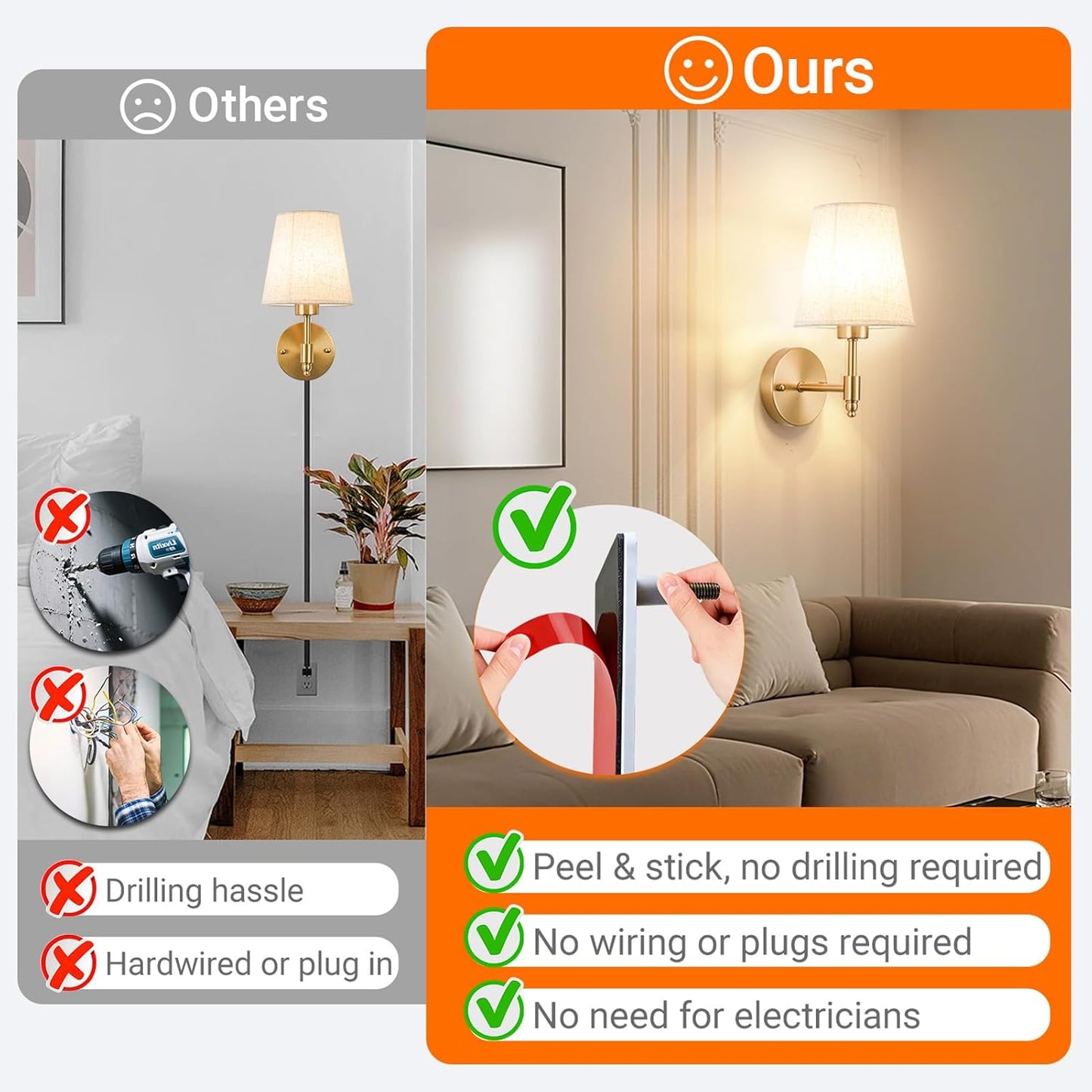 Wall Sconce Battery Operated Wall Light Fixure with Remote Control, Dimmable Battery Operated Wall Sconces Set Of Two, Indoor Wireless Wall Mounted Lamp with Rechargable Bulb For Bedroom Living Room (