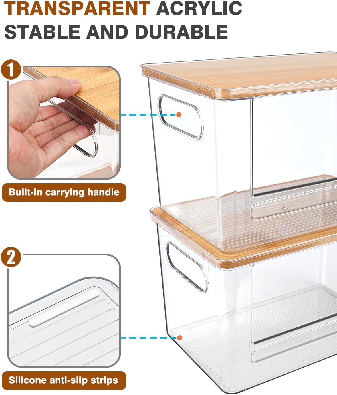 Trash Bag Dispenser 2 Pack - Under Sink Organizer, Plastic Bag Holder, Stackable Acrylic Garbage Bag Storage with Bamboo Lid for Kitchen Cabinet, 13/30/33 Gallon Grocery Bag Dispenser