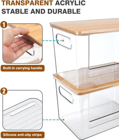 Trash Bag Dispenser 2 Pack - Under Sink Organizer, Plastic Bag Holder, Stackable Acrylic Garbage Bag Storage with Bamboo Lid for Kitchen Cabinet, 13/30/33 Gallon Grocery Bag Dispenser