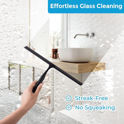 Quntis 10-Inch Matte Black Shower Squeegee for Glass Doors – Stainless Steel with Non-Slip Handle, Replacement Blade & Hook – Ideal for Bathroom, Mirrors, Tiles, and Car Windows