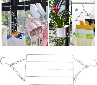 Stainless Steel Sock Drying Rack,Multifunctional Laundry Drying Rack Hanging Drying Rack Swivel Hook Wind Proof Clothes Hanger Rack with Clips for Hanging Clothes Towels Socks (Without Clip 40cm)
