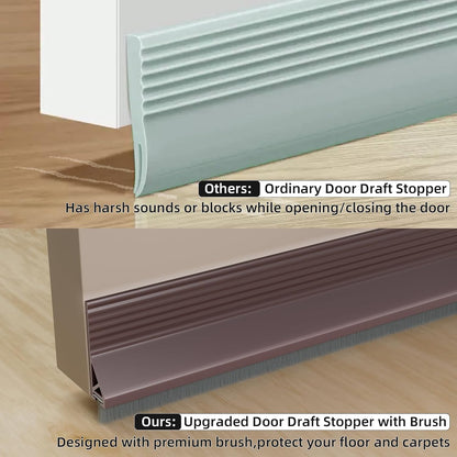 39” Under Door Draft Stopper with Brush,Bottom of Door Sweeps for Exterior & Interior,Gap Filler Sound Blocker Seal Strip,Draft Guard Dust Stopper(Black)