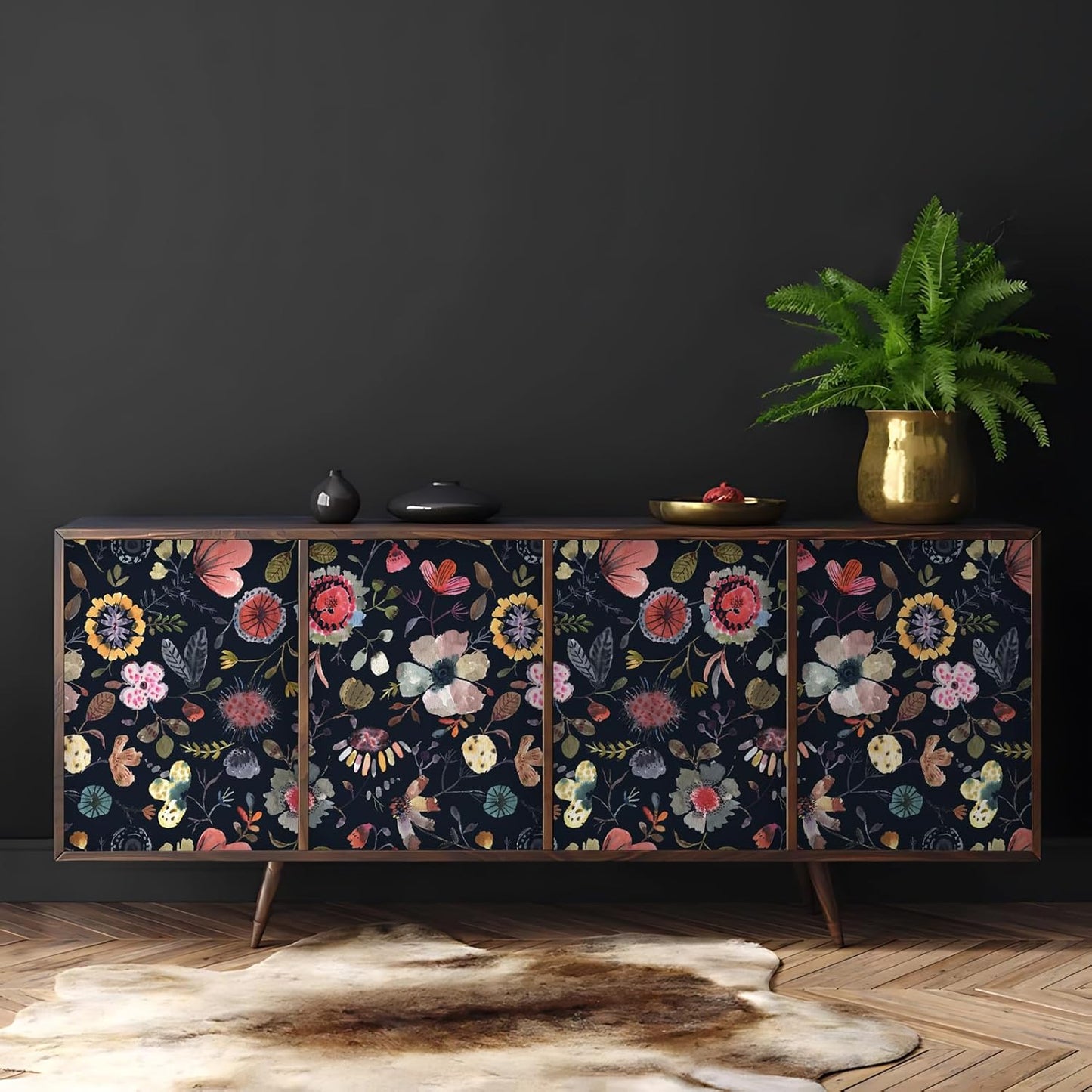 Wallpaper Peel and Stick Floral Wall Paper Removable Waterproof Gray/Yellow/Blue Contact Paper for Bedroom, Bathroom, Home Wall 17.3" x 118"