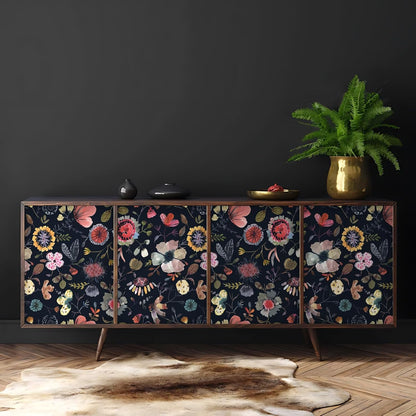 Wallpaper Peel and Stick Floral Wall Paper Removable Waterproof Gray/Yellow/Blue Contact Paper for Bedroom, Bathroom, Home Wall 17.3" x 118"
