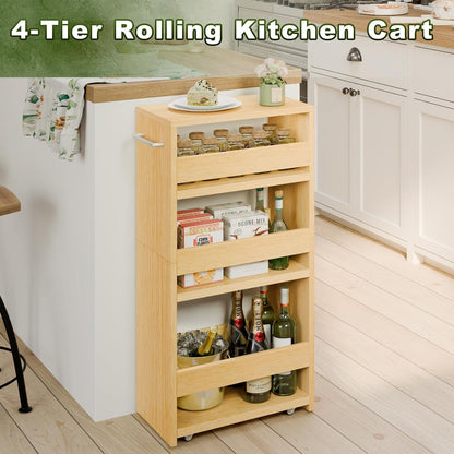 MARTY Slim Rolling Storage Cart 4-Tier Kitchen Cart with Wheels, Laundry Room Storage with Handle Slide Out Utility Cart Shelving Unit Organizer Trolley for Narrow Places Bathroom Small Corner, Black