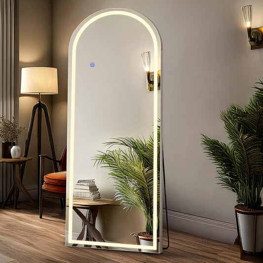 DUMOS Arched LED Mirror Full Length Standing, 16"x60" Full Body Wall Mirror | LED Lights 3 Color Lighting and Shatterproof Tempered Glass, Wall Hanging or Leaning, Floor Standing, Modern Home Decor