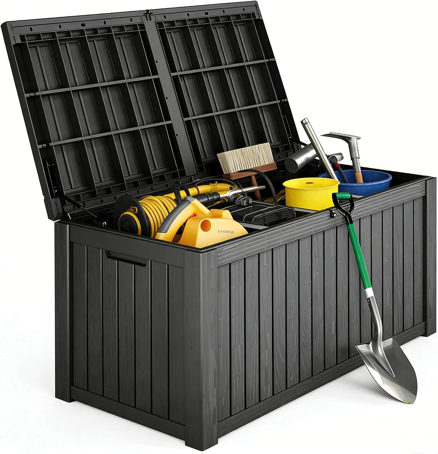Outdoor Storage Box 325GAL Waterproof Resin Deck Box,Pool Accessories Supplies，UV-Resistant Lockable Package Delivery Bin for Garden Tools,Large Patio Outside Cushions,Chest,Furniture,Black