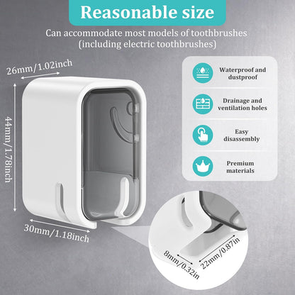 4PCS Toothbrush Holders for Bathroom, Single Slot Teeth Brush Storage Organizer with Cover & Drainage Hole for Shower Travel Family Use, Dust- & Waterproof Wall Mounted Detachable Dispenser