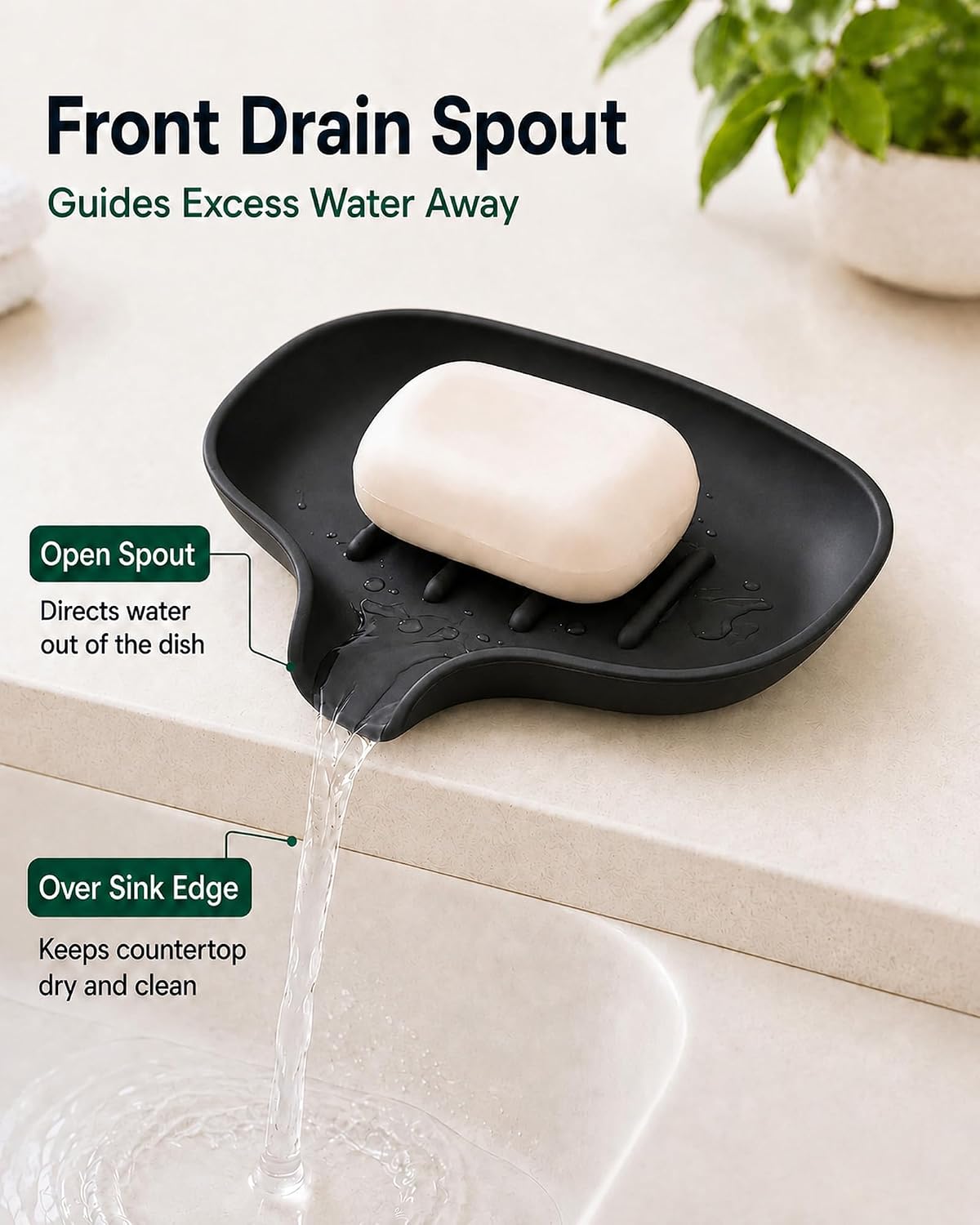 3 Pack Silicone Soap Dish with Drain, Bar Soap Holder for Shower/Bathroom, Self Draining Waterfall Soap Tray/Saver for Kitchen, Keep Soap Dry, Easy to Clean