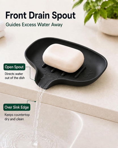 3 Pack Silicone Soap Dish with Drain, Bar Soap Holder for Shower/Bathroom, Self Draining Waterfall Soap Tray/Saver for Kitchen, Keep Soap Dry, Easy to Clean